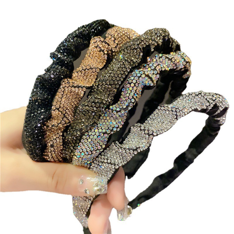 Hairpin Headband Women&#039;s Summer Retro French Fully-Jeweled Crystal Headband Face Wash Pressure Hair Band Net Red 2021 New