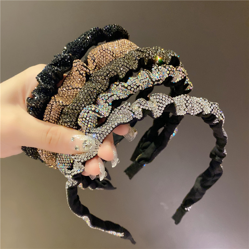 Hairpin Headband Women&#039;s Summer Retro French Fully-Jeweled Crystal Headband Face Wash Pressure Hair Band Net Red 2021 New