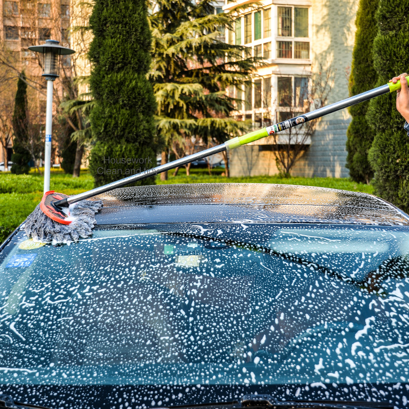 Hot Sale Special for Car Wash Stainless Steel Soft Wool Long Handle Mop Telescopic Dust Removal Car Whisk Pure Cotton Car Wax Brush Mop