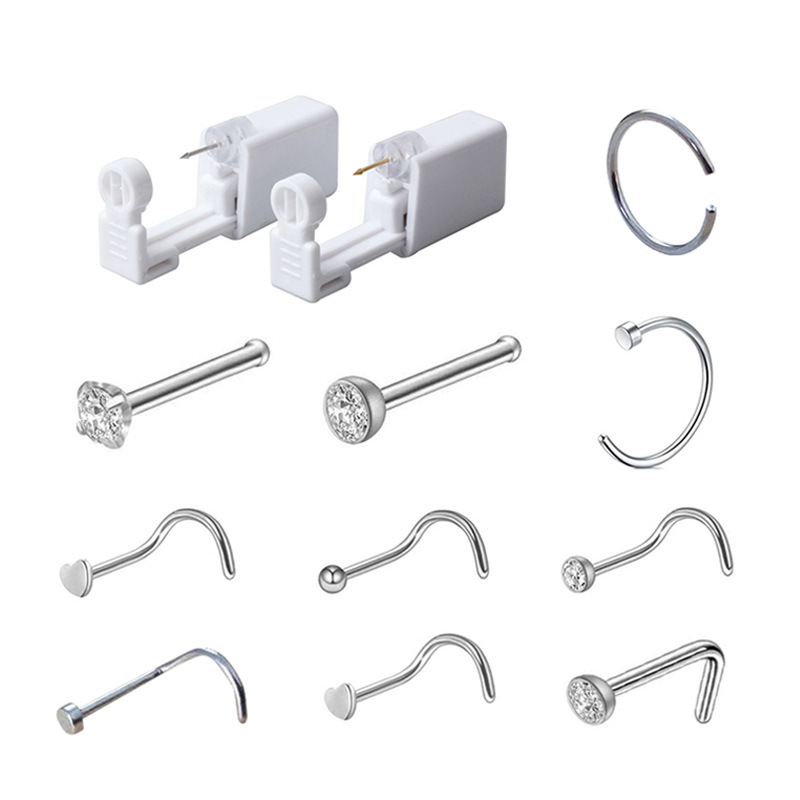 Steel Nose Ring CrossBorder Puncture Zircon DiamondEmbedded Nose Stud Staple Gun Nose Piercing Device Nose Stud Suit