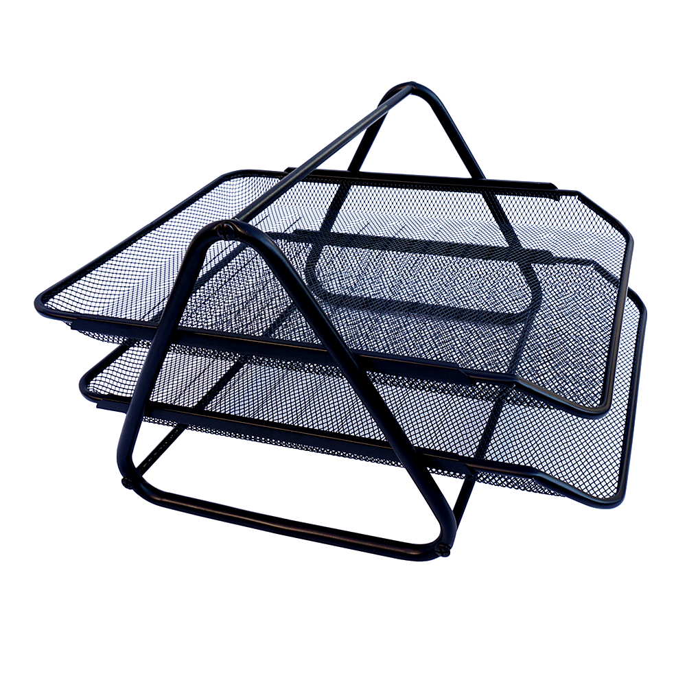 Iron mesh two-layer paper basket A4 data rack file tray storage rack metal desktop file rack storage supplies