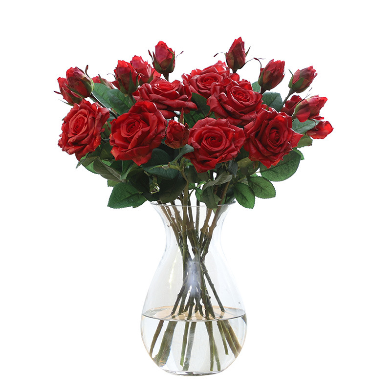 Artificial Flower 2 Heads Moist Feeling Roses Hotel Home Decoration Fake Bouquet Photography Props Display Silk Flower