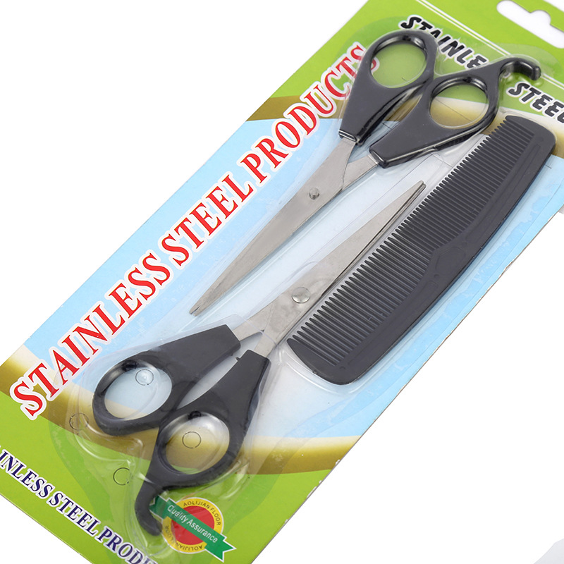 Stainless steel hair dressing scissors 3 - piece set Home barber comb scissor and Flat scissors with a comb