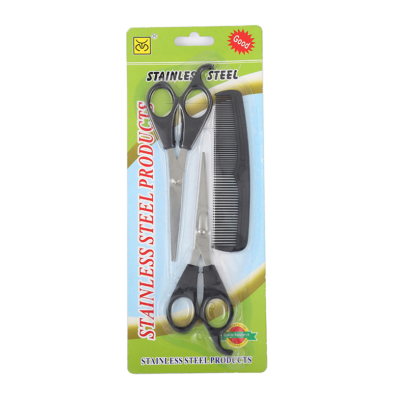 Stainless steel hair dressing scissors 3 - piece set Home barber comb scissor and Flat scissors with a comb