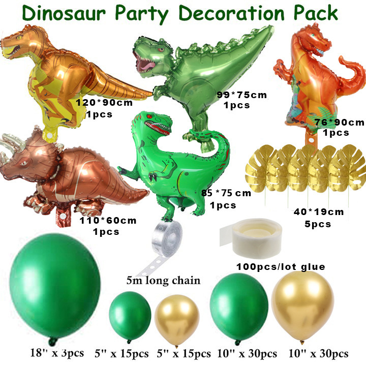 Amazon Dinosaur Aluminum Foil Balloon Set Children &#039;S Birthday Party Arch Decoration Green Latex Balloon Chain Combination