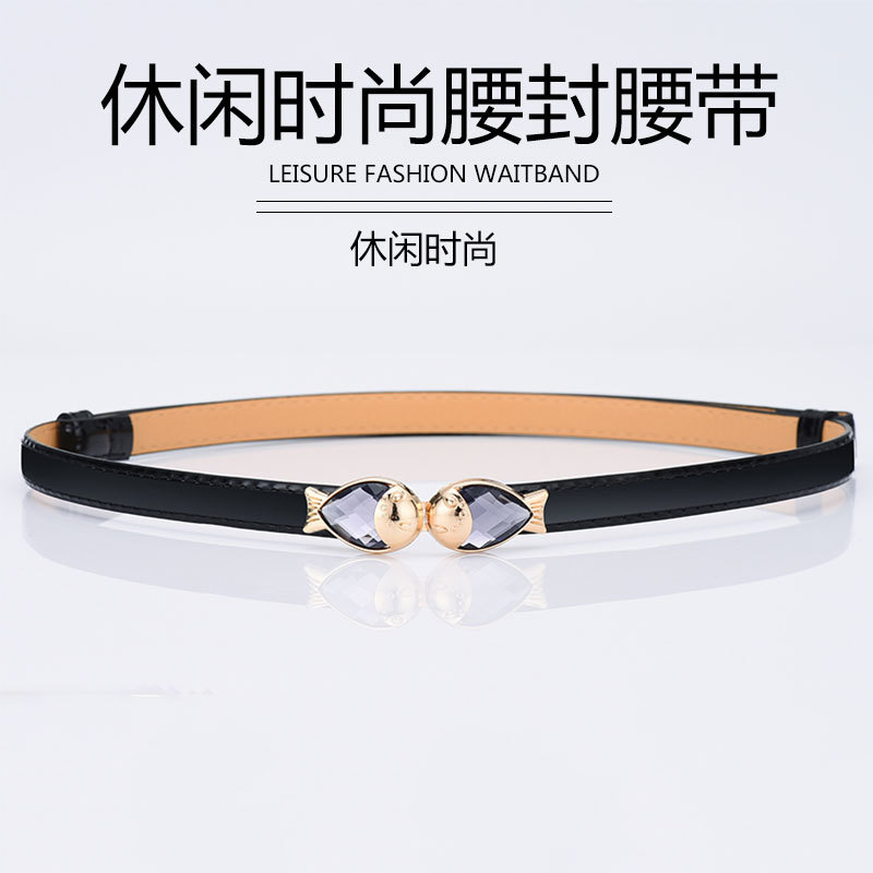 Goldfish a Pair of Buckles Decoration Thin Belt Candy Color Patent Leather Women&#039;s Simple Thin Belt Women&#039;s Skirt with Diamond Fish
