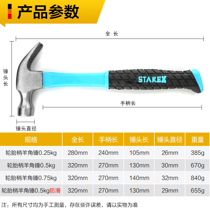 High Carbon Steel Hammer Shape Iron Hammer Claw Hammer 0.25kg Non-Slip Plastic Coated Small Iron Hammer Claw Hammer