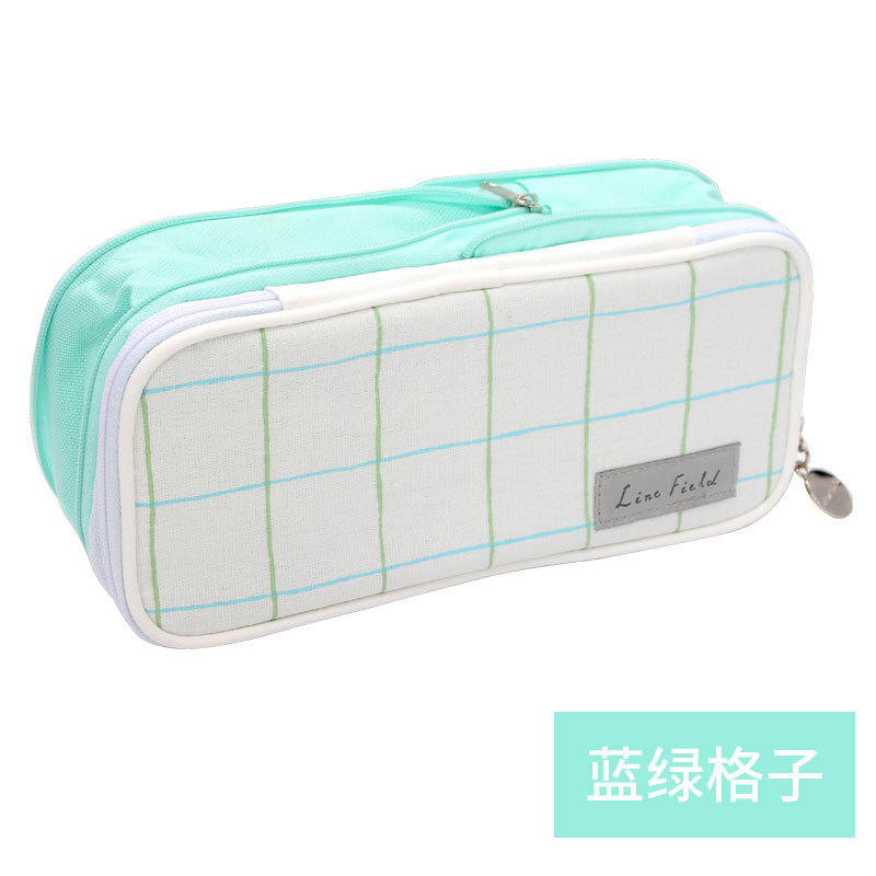 Striped Plaid Japanese Kokuyo Stationery Pencil Case Expanded Multi-Layer Pencil Case Simple Double Zipper Large Capacity Stationery Stationery Pencil Case