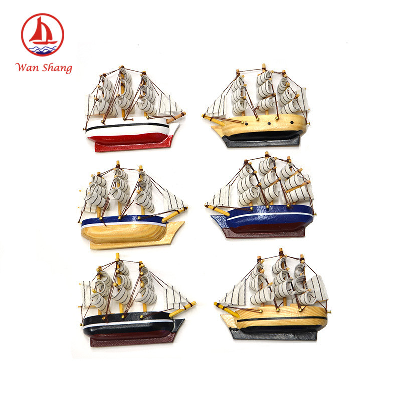 Wooden Sailing Model Solid Wood Sailing Fridge Magnet Mediterranean Handmade Craft Home Furnishings Ornaments