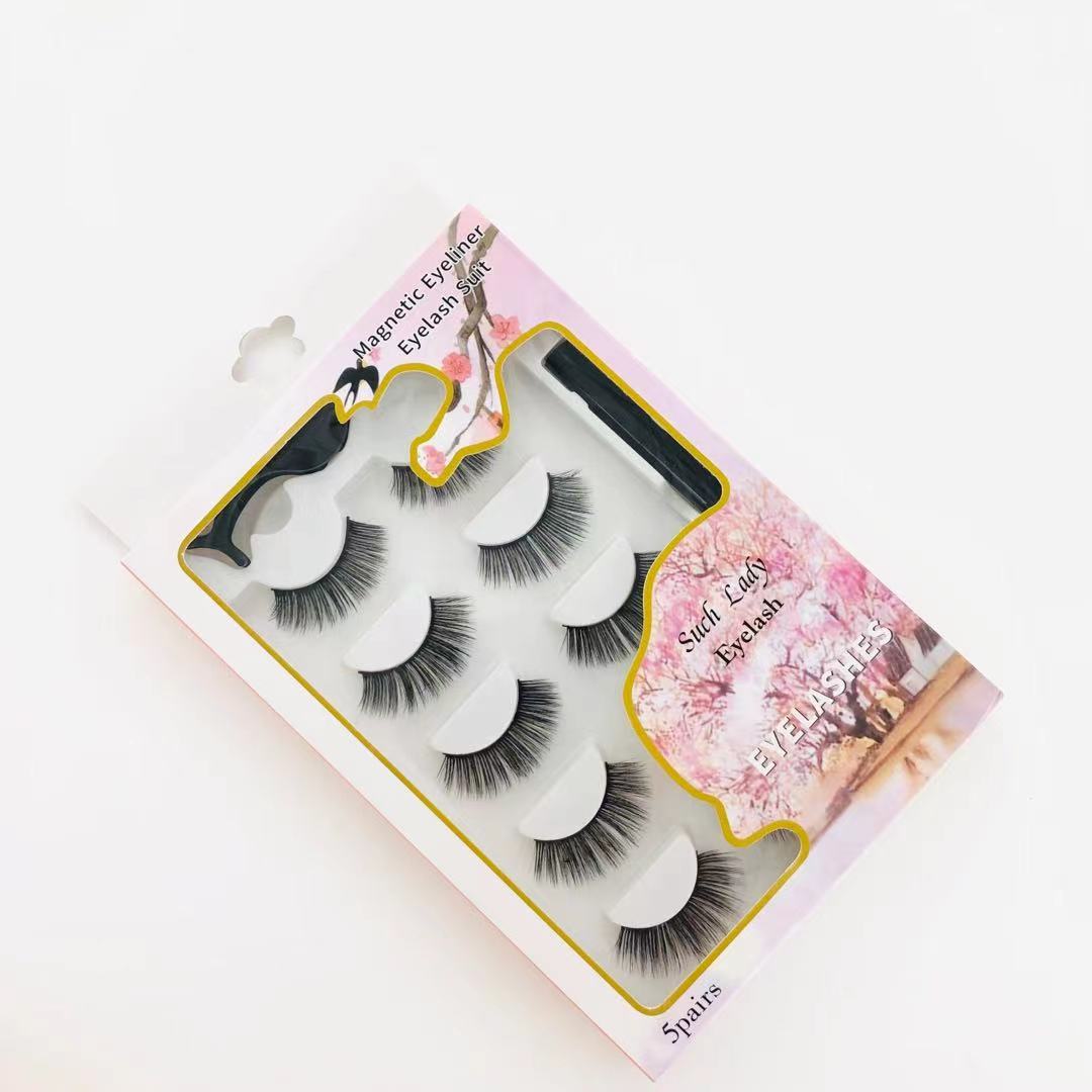 Spot 5 Double Pairs of False Eyelashes Set 3D Natural Simulation Magnet False Eyelashes Liquid Eyeliner Set