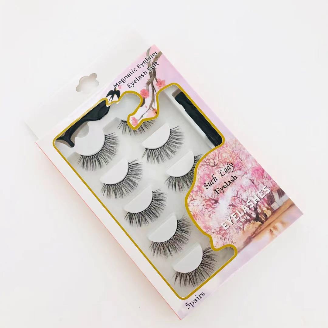 Spot 5 Double Pairs of False Eyelashes Set 3D Natural Simulation Magnet False Eyelashes Liquid Eyeliner Set