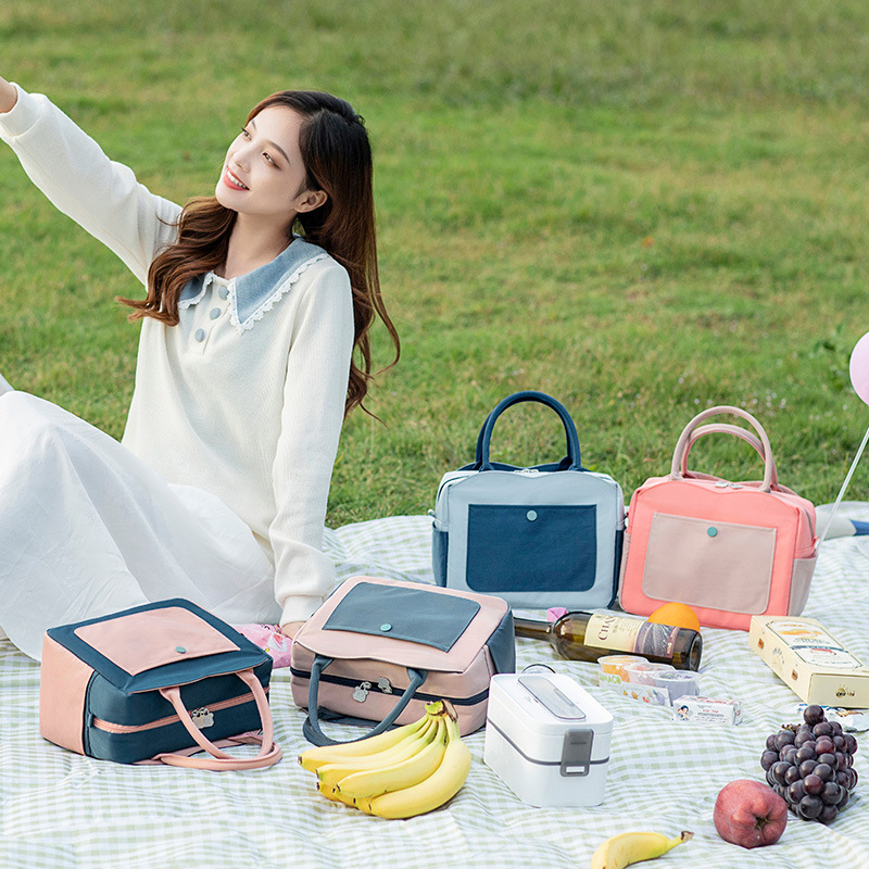 Thermal Bag Lunch Box Handbag Bento with Rice Aluminum Foil Thickening Hand Bag White Collar Lunch Dinner Bag