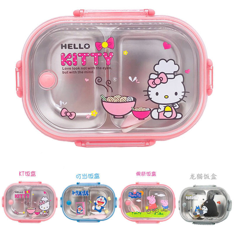 Cartoon Doraemon 304 stainless steel insulated lunch box HelloKitty express students separated sealed bento box
