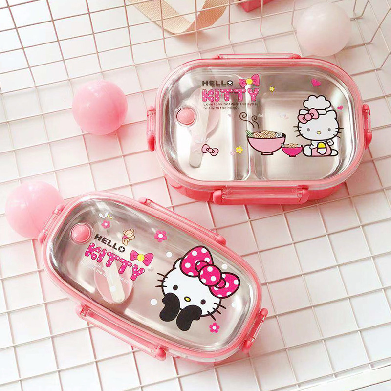 Cartoon Doraemon 304 stainless steel insulated lunch box HelloKitty express students separated sealed bento box