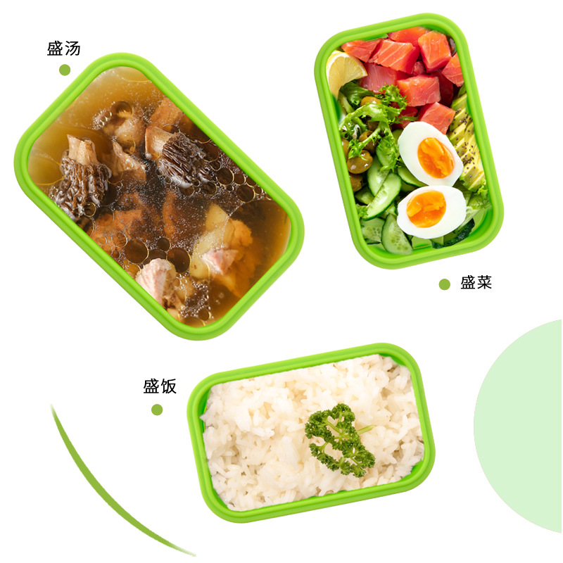 FDA Standard Silicone Lunch Box Folding Silicone Crisper Bento Box Lunch Box Microwave Oven Household Outdoor Portable
