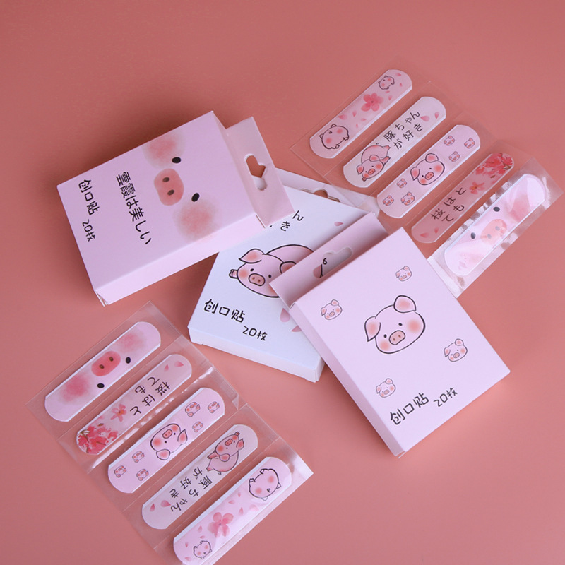 Adorable Cartoon Little Pig 20 Pieces Boxed Band-Aid Compact and Portable Decorative Sticker Student Outdoor Carry Adhesive Bandage