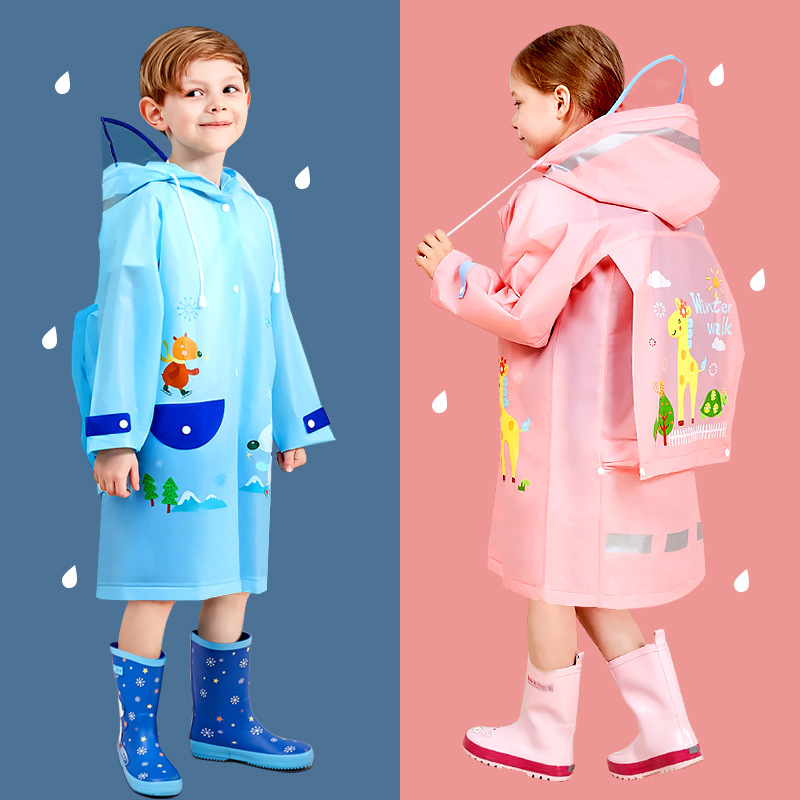 Smally Children&#039;s Eva Raincoat with Schoolbag Seat Baby Student Body Poncho Cartoon Dinosaur Waterproof Rain Gear