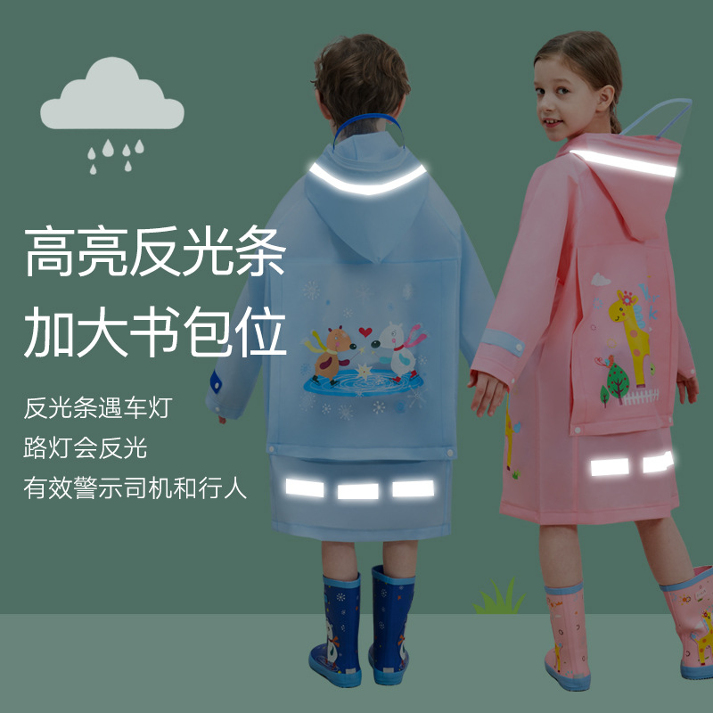 Smally Children&#039;s Eva Raincoat with Schoolbag Seat Baby Student Body Poncho Cartoon Dinosaur Waterproof Rain Gear