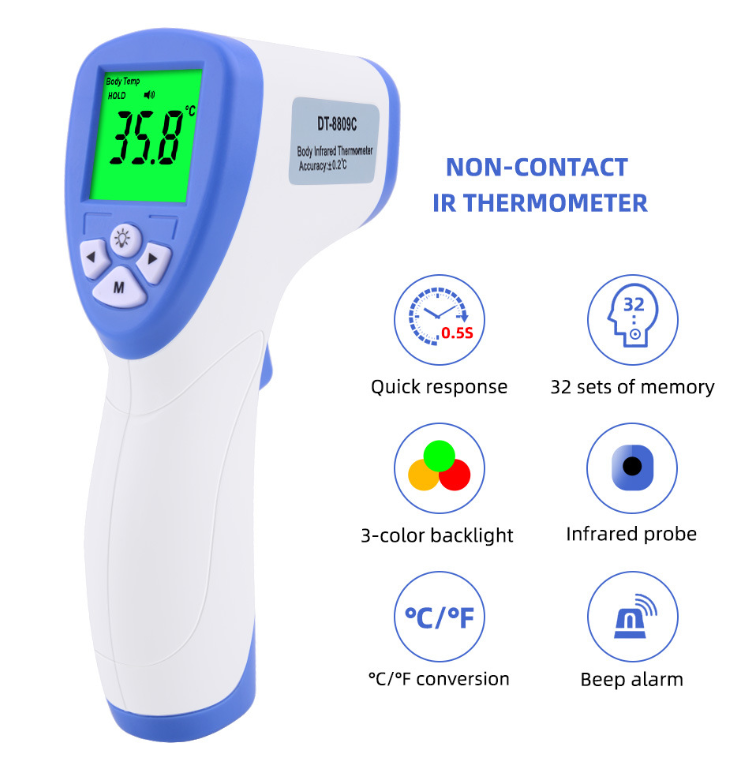 DT-8809C Non-Contact Infrared Thermometer Forehead Temperature Gun Electronic Thermometer Ear Thermometer Cross-Border Foreign Trade