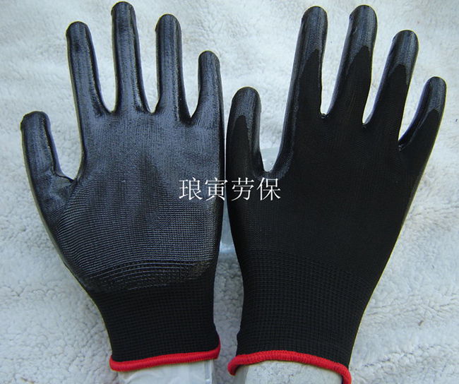 Guotao brand 188 black nylon nitrile gloves nitrile working dipping pure gum resistant oil