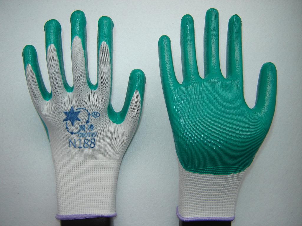 Guotao brand 188 black nylon nitrile gloves nitrile working dipping pure gum resistant oil