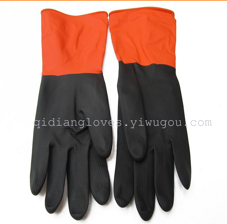 Bi-color industrial gloves latex gloves manufacturers selling orange-black color of latex industrial gloves