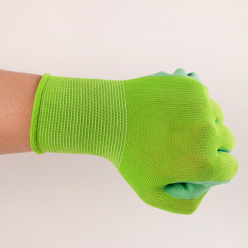 Green Yarn Labor Protection Gloves 13-Pin Flat Hanging Labor Protection Gloves Latex Gloves Industrial Labor Insurance Rubber Latex Gloves