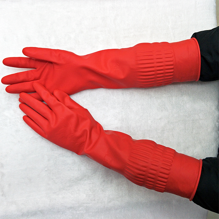 Double fish latex and cotton thickened warm latex gloves household cleaning, sanitary and splash proof household gloves.