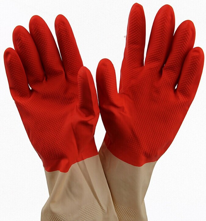 Double color gloves household beef kitchen laundry cleaning protective latex gloves warm gloves