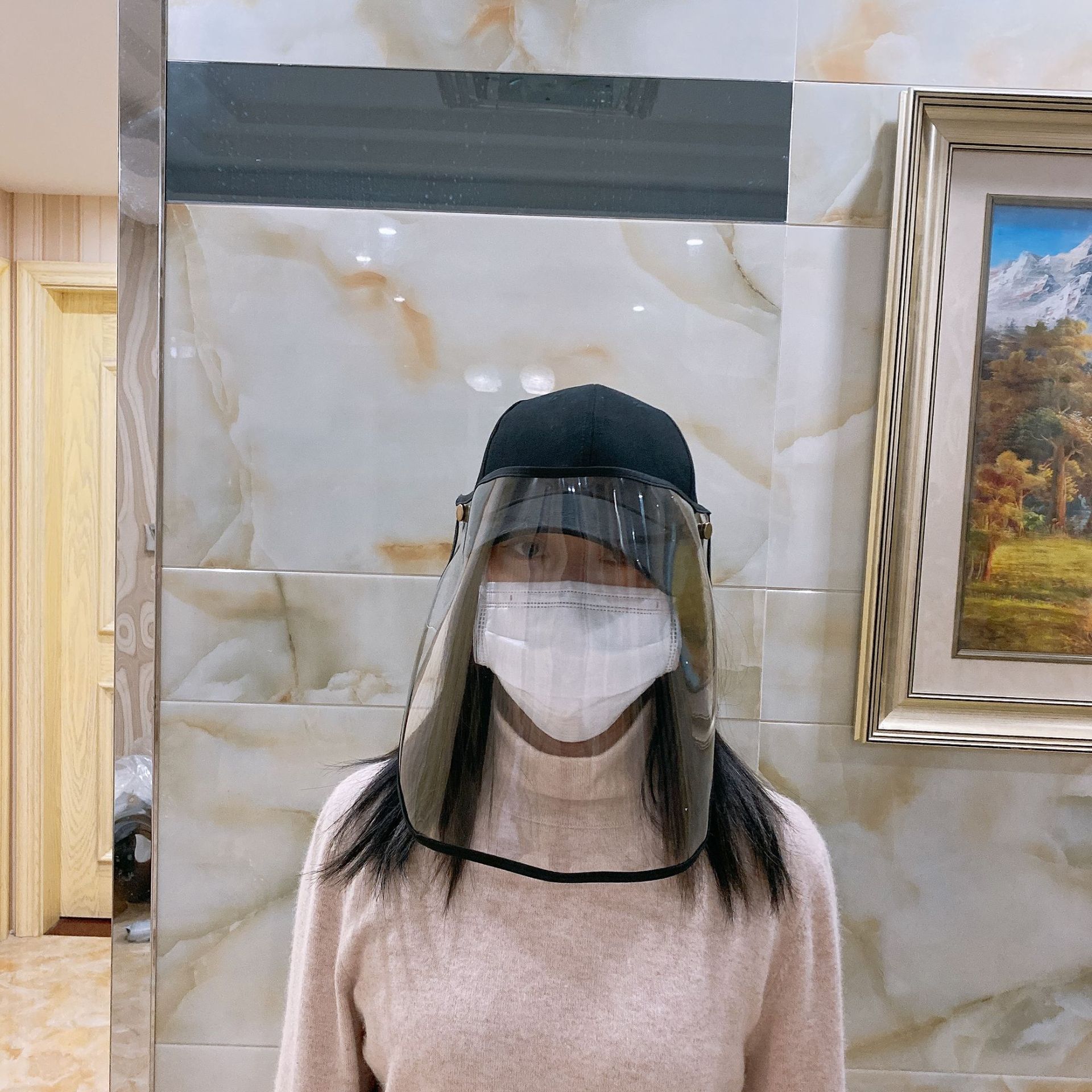 Face Cover Anti-Droplet Protective Caps Baseball Cap Removable Black Baseball Cap Adjustable Korean