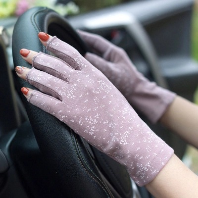 Gloves Half Finger Women&#039;s Short UV Protection Driving UltraThin Cycling Leakage Finger Pure Cotton Open Finger Riding