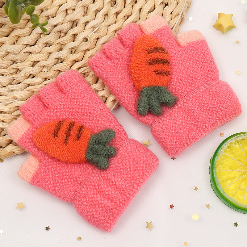 Winter new baby cartoon Carrot children&#039;s gloves pure color sports thickened to gloves wholesale