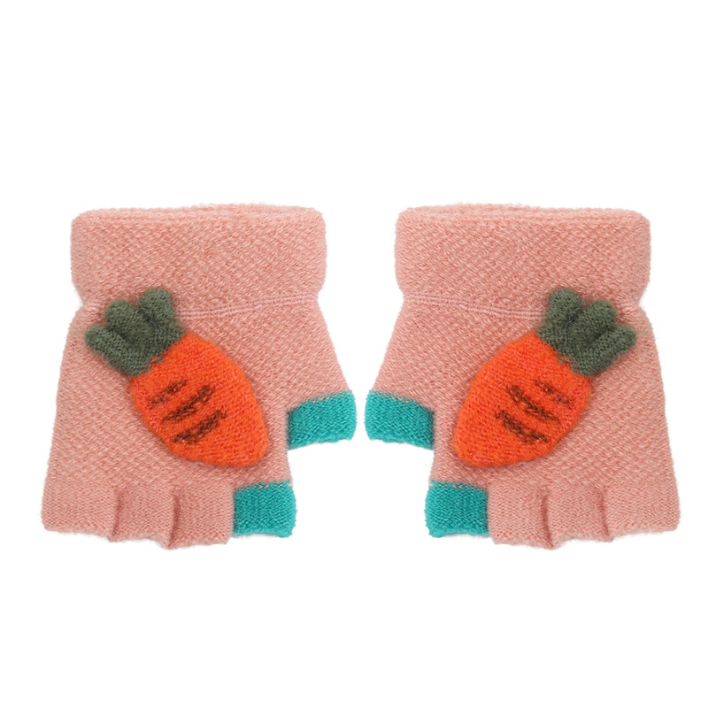 Winter new baby cartoon Carrot children&#039;s gloves pure color sports thickened to gloves wholesale