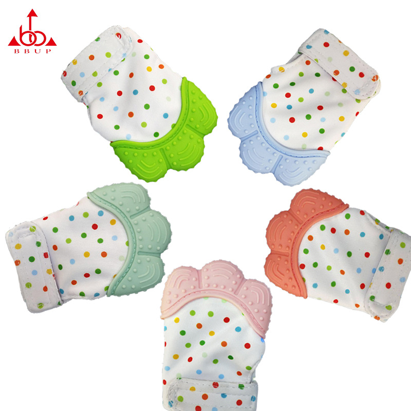 Bbupmj Baby Silicone Molar Gloves Food Grade Anti-Bite Hand Teether Containing Ringing Paper Factory in Stock Five Colors