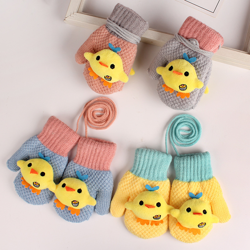 Winter Female 1-8 Years Old Warm Baby Boy Gloves Kindergarten Cartoon Baby plus Velvet Thickened Wholesale Baby Gloves