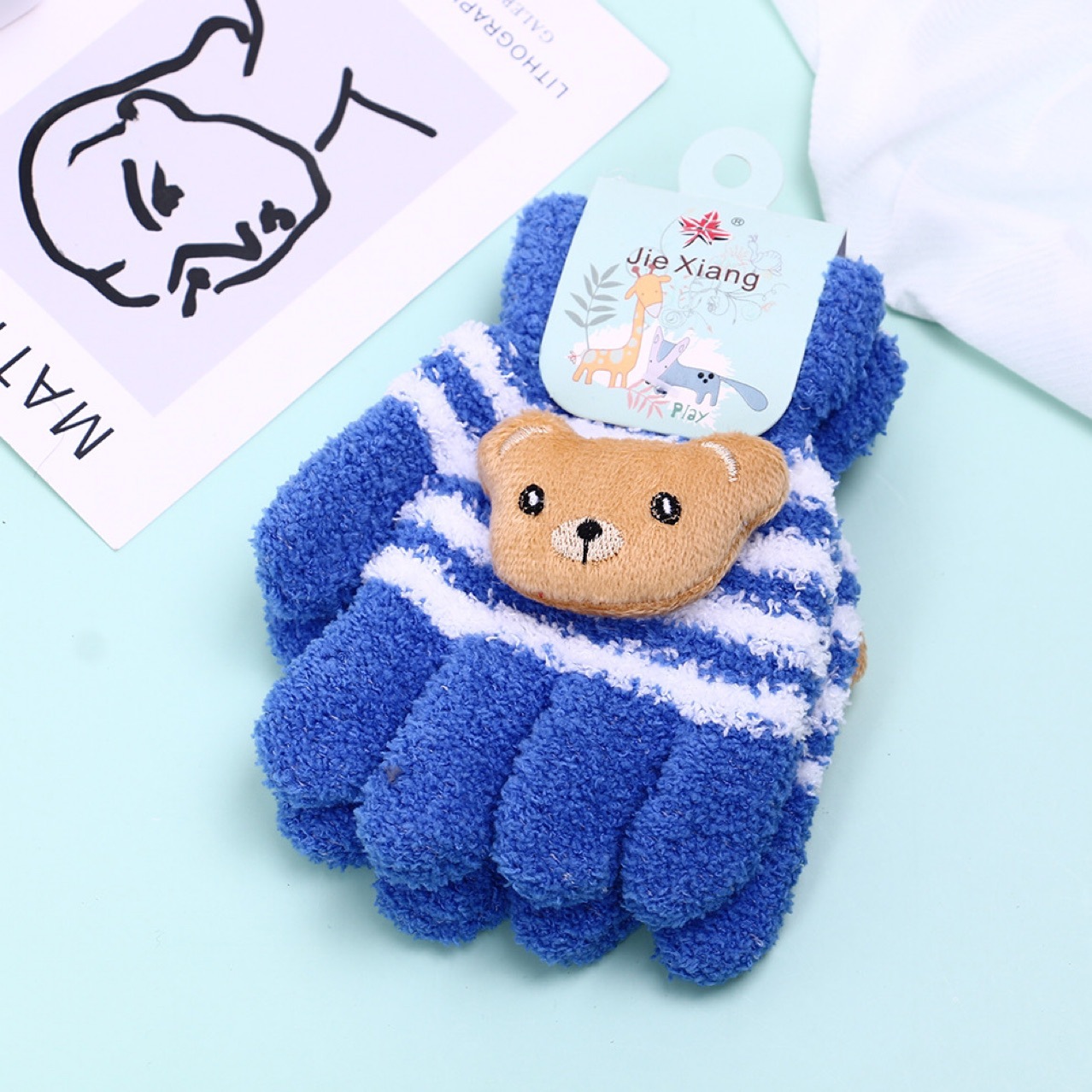 Applique Animal Cute Baby Winter Girls&#039; Korean-Style Children&#039;s Double-Layer Warm and Cute Five-Finger Gloves