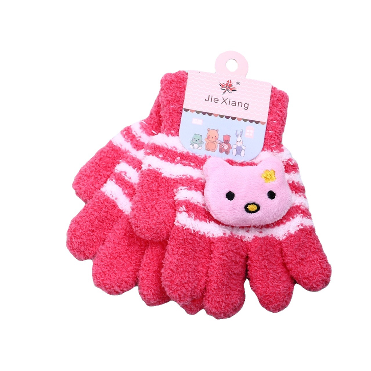 Applique Animal Cute Baby Winter Girls&#039; Korean-Style Children&#039;s Double-Layer Warm and Cute Five-Finger Gloves