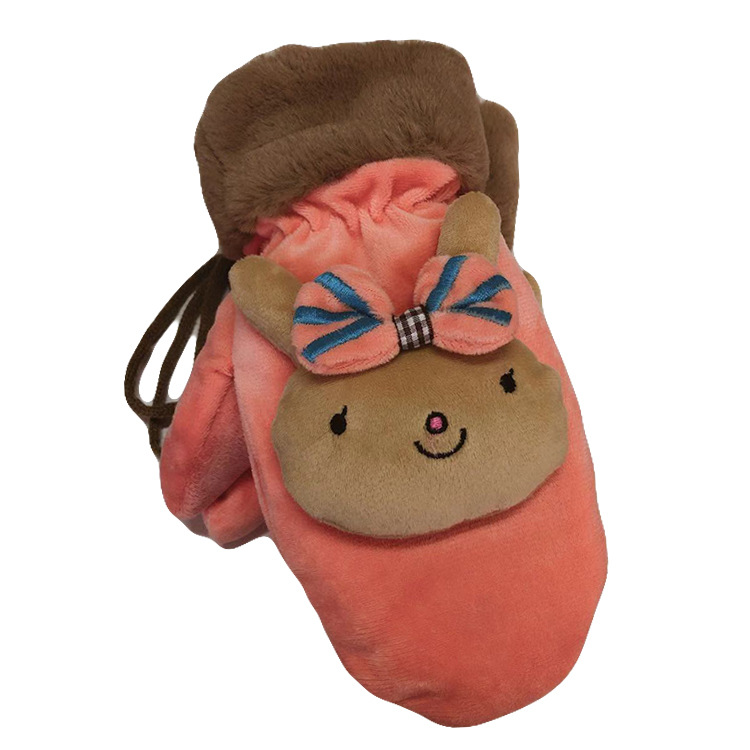 New plush cloth cartoon gloves female winter with plush thickened neck hang warm gloves manufacturers direct sales