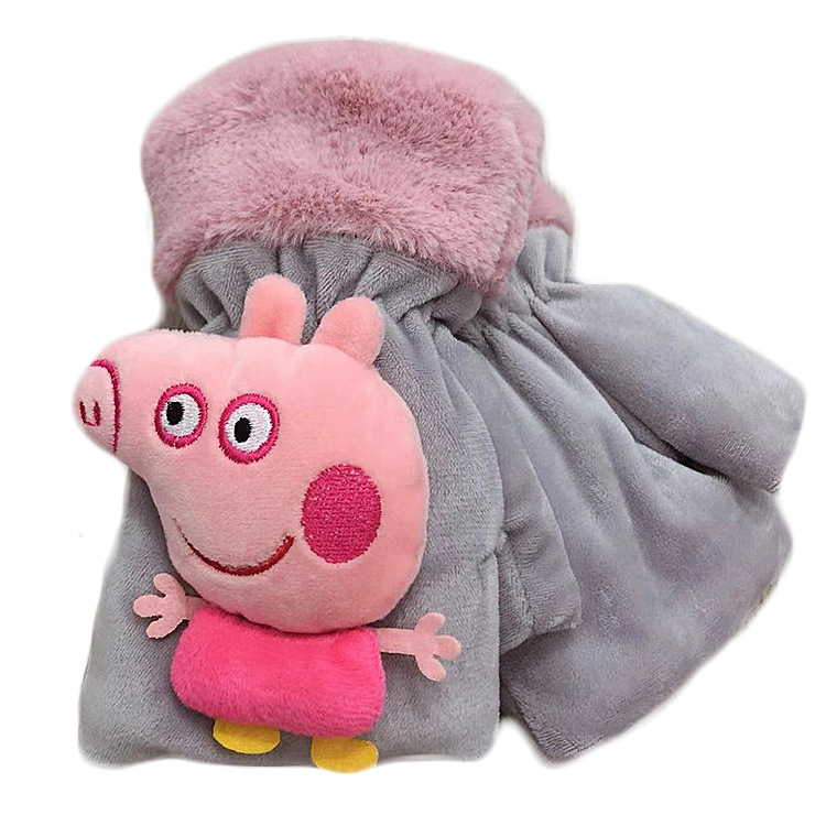 Winter pig half finger plush gloves new style warm gloves with velvet students children cartoon gloves female
