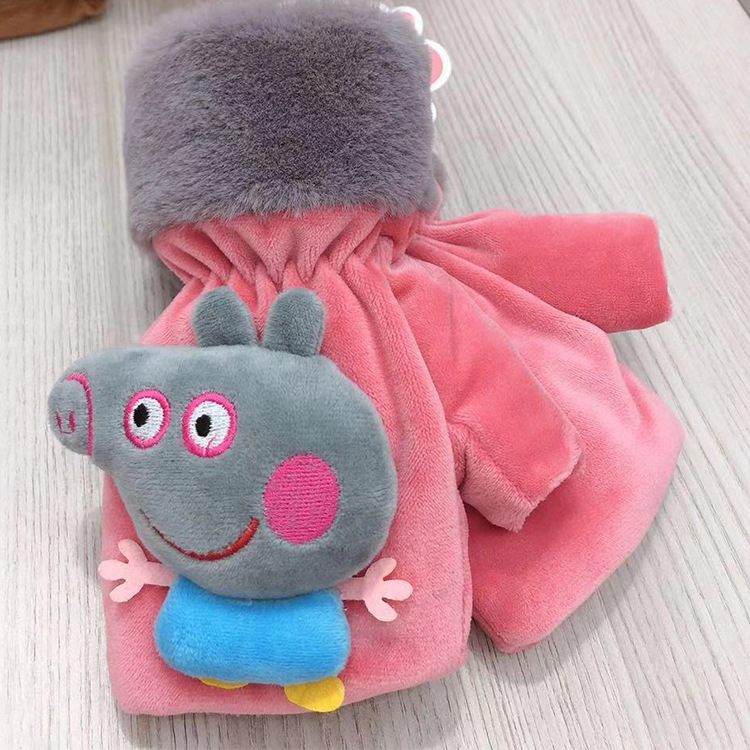 Winter pig half finger plush gloves new style warm gloves with velvet students children cartoon gloves female