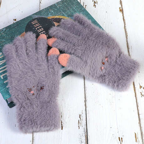 Knitting Wool Gloves Women&#039;s Winter Warm Korean Style Cute Thickening Plush Student Japanese Style Soft Girl Five-Finger Touch Screen Sub-Finger