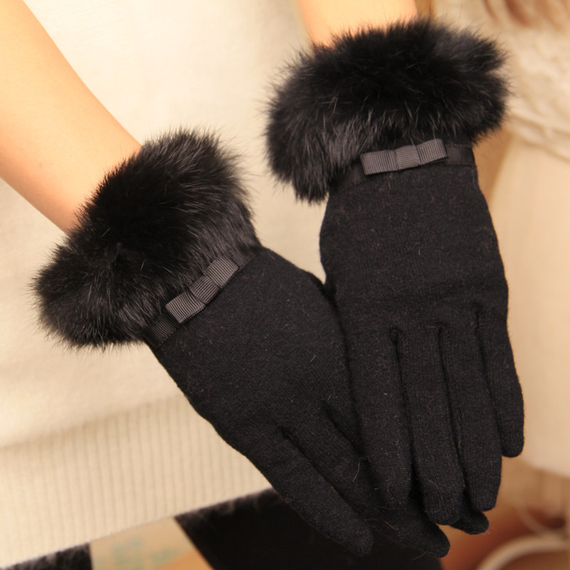 Winter new points to a large bow touch screen warm gloves thickened warm wool gloves wholesale women