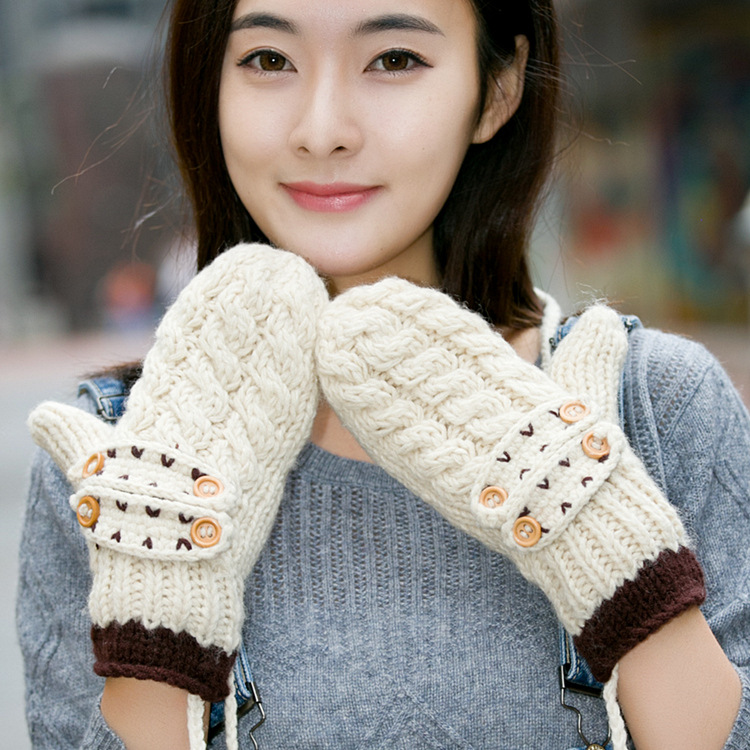 Handwoven wool gloves for winter cycling female students all point to knitted gloves in autumn and winter thickened with fleece to keep warm