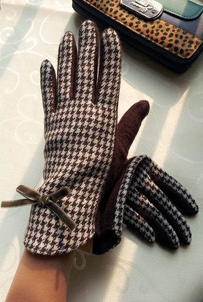 Vintage mille bird check lady&#039;s cashmere gloves foreign trade ladies driving warm autumn and winter wool gloves