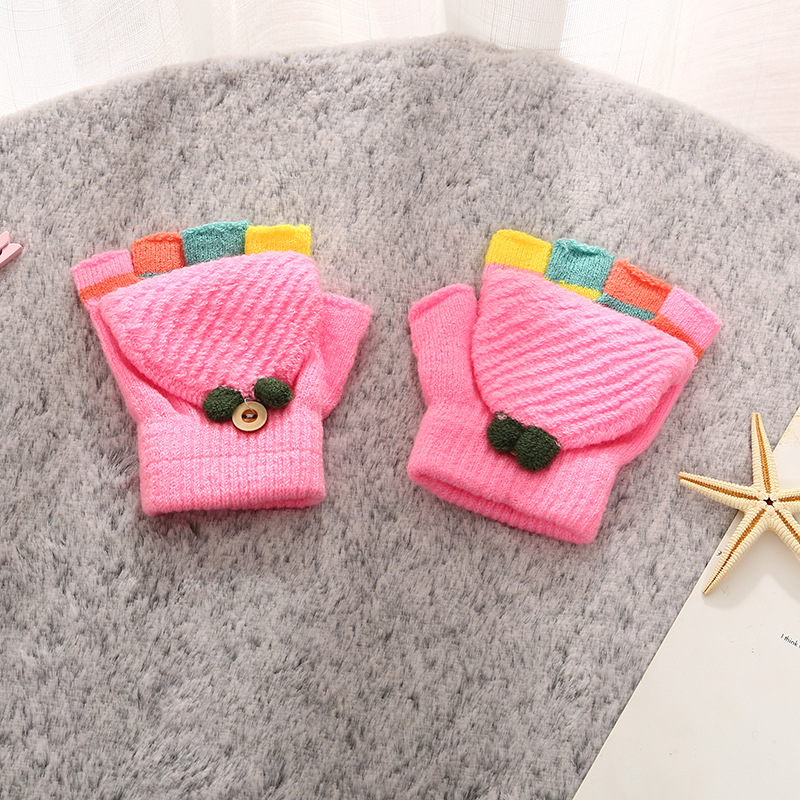 Half-Finger Gloves Children&#039;s Men and Women&#039;s Autumn and Winter New Neutral Cartoon 10-Pin Bean Sprouts Flip Gloves Wholesale