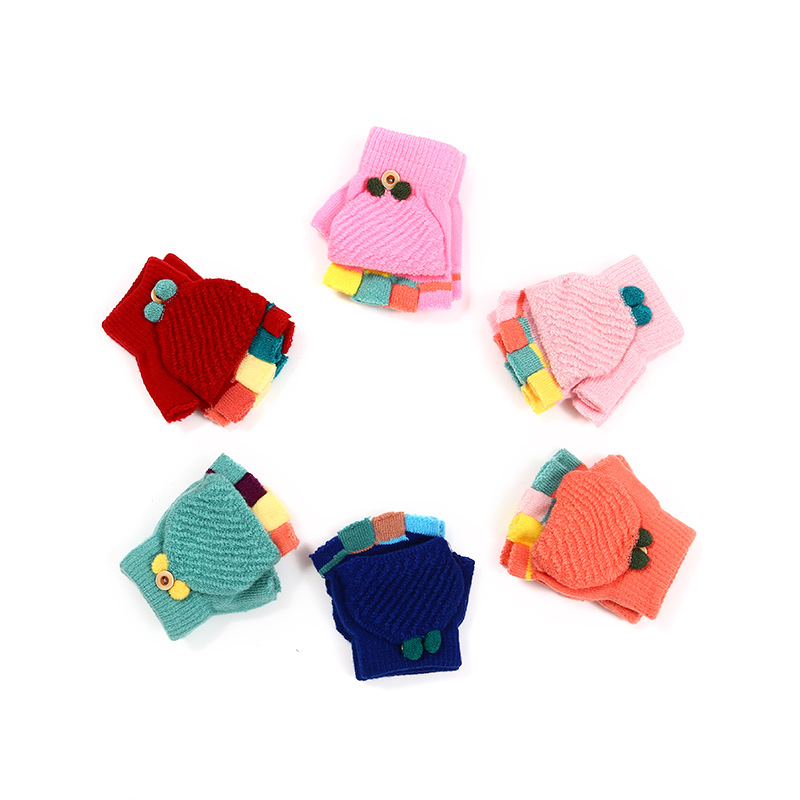 Half-Finger Gloves Children&#039;s Men and Women&#039;s Autumn and Winter New Neutral Cartoon 10-Pin Bean Sprouts Flip Gloves Wholesale