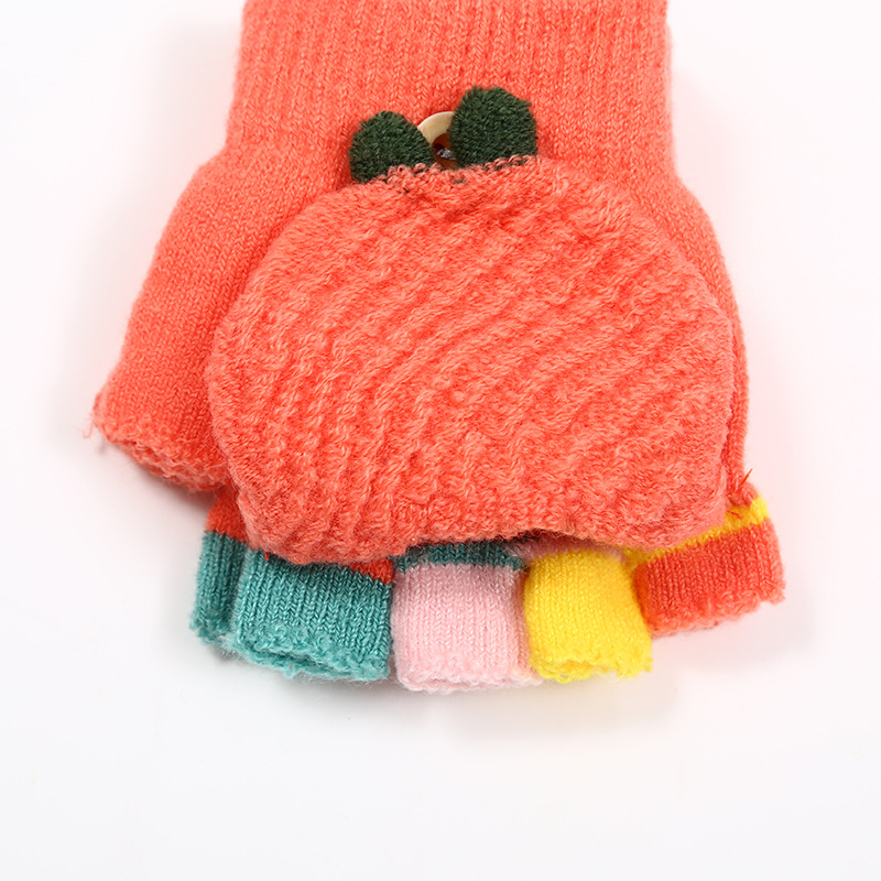 Half-Finger Gloves Children&#039;s Men and Women&#039;s Autumn and Winter New Neutral Cartoon 10-Pin Bean Sprouts Flip Gloves Wholesale