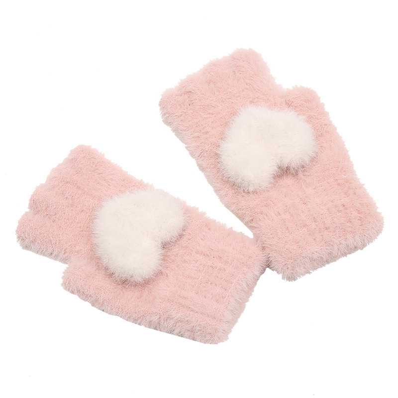Korean version of the love pattern of women&#039;s half-finger gloves in winter fashion lovely warm travel gloves manufacturers Direct