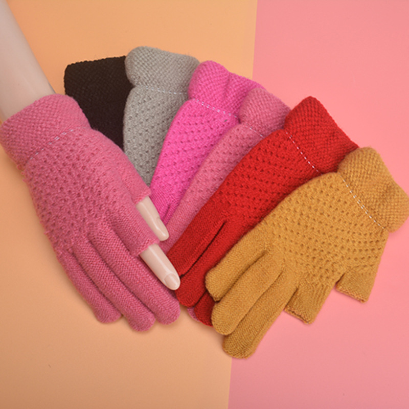 Women&#039;s Exposed Two-Finger Half-Finger Gloves Winter Cute Riding Cold-Proof Warm Five-Finger Missing Finger Men&#039;s Korean Style Student Writing