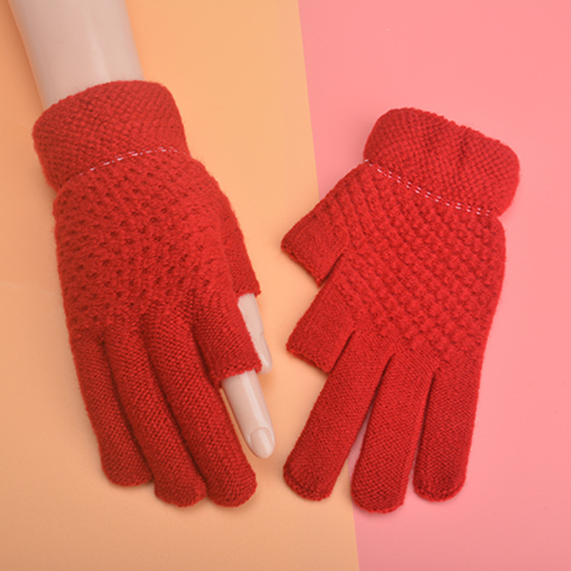 Women&#039;s Exposed Two-Finger Half-Finger Gloves Winter Cute Riding Cold-Proof Warm Five-Finger Missing Finger Men&#039;s Korean Style Student Writing